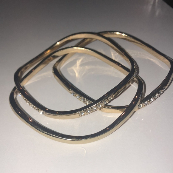 3 Gold Tone CZ Rhinestone Classic Wavy Boho Bangle Bracelets - Picture 2 of 6